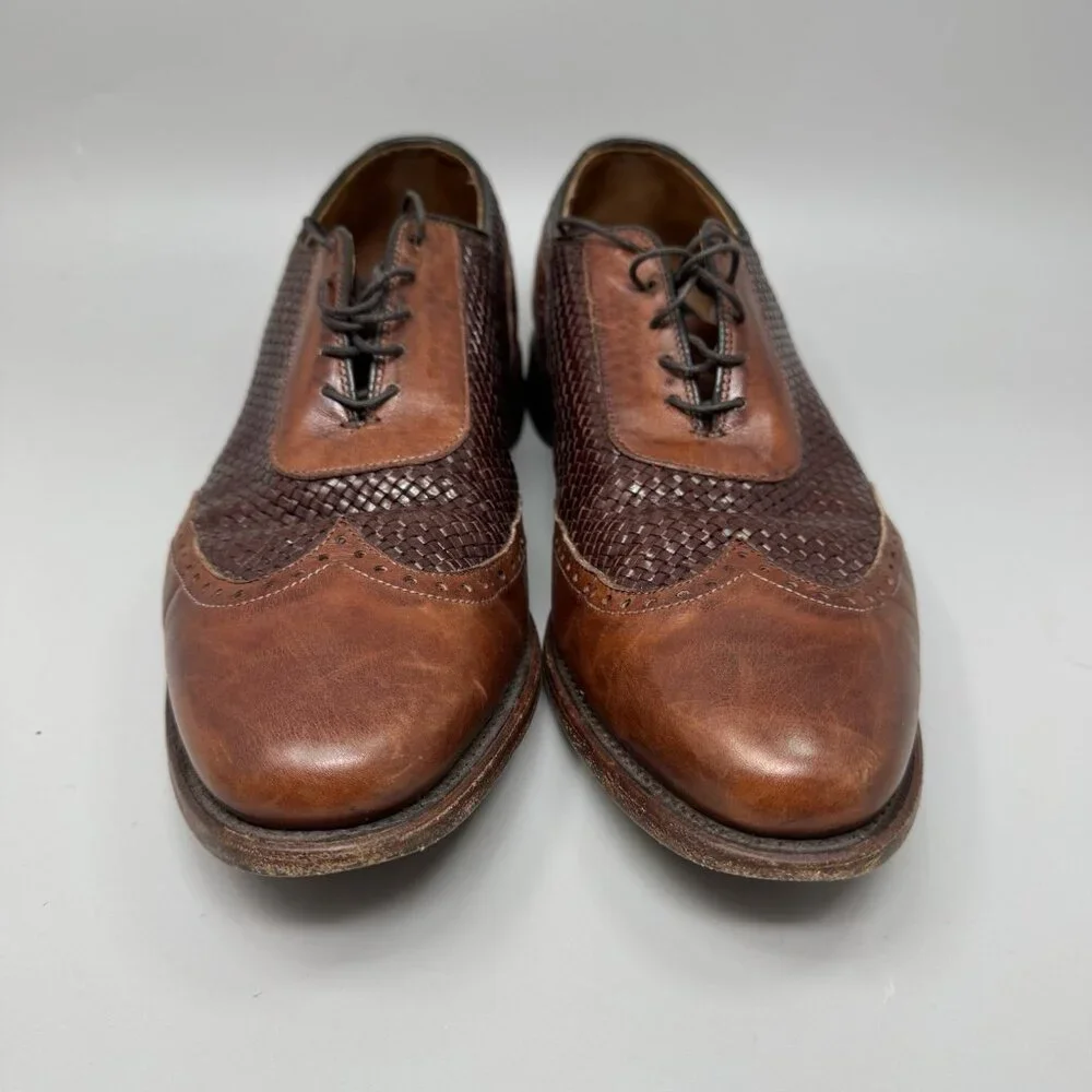 Allen Edmonds Hampstead Mens Wingtip Oxford Dress Shoes Brown Woven Leather 11.5